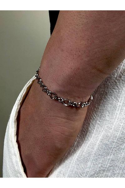 Arvens Silver Men's Chain Bracelet Women's Stainless Steel Color Non-Throw Unisex Anti-Tarnish Steel Bracelet