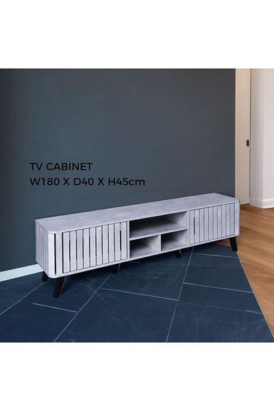 Generic TV Table, Large Living Room Wood Media Console Table with 2 Rack Storage and 2 Drawers 180x40x45cm