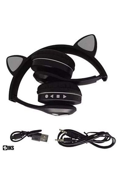 SIKS Foldable Wireless Headphones, Cat Ears, Bluetooth 5.0, Handsfree, HiFi, Bass Stereo, LED