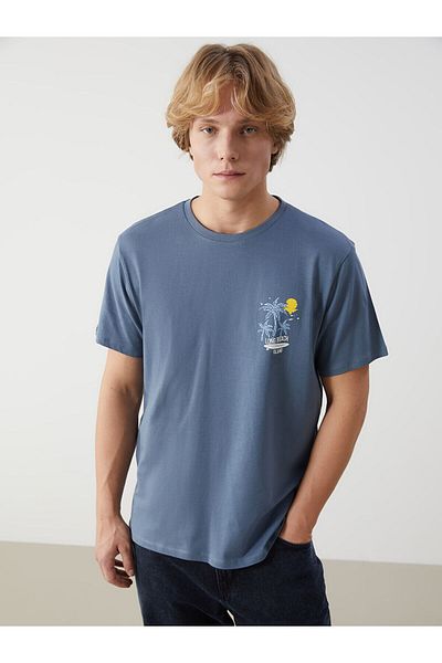 LC Waikiki Tricou pentru bărbați din bumbac pieptănat cu mânecă scurtă cu decolteu