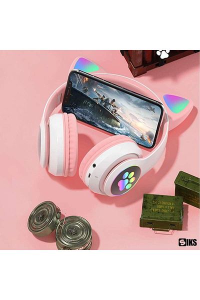 SIKS Foldable Wireless Headphones, Cat Ears, Bluetooth 5.0, Handsfree, HiFi, Bass Stereo, LED, TF