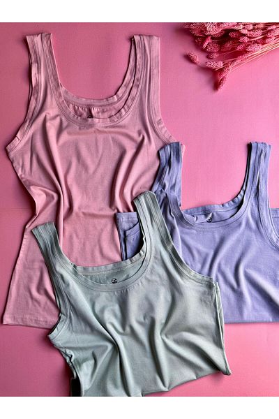 VicTroy Zera Liss, 4-Piece Modal, Extra Piping, White, Pink, Green and Blue Thick Strap Women's Undershirt 66E03