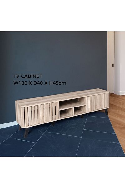 Generic TV Table, Large Living Room Wood Media Console Table with 2 Rack Storage and 2 Drawers 180x40x45cm