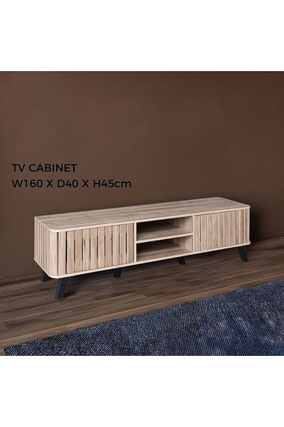 Generic TV Table, Large Living Room Wood Media Console Table with 2 Rack Storage and 2 Drawers 160x40x45cm