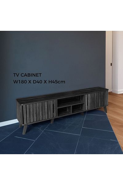 Generic TV Table, Large Living Room Wood Media Console Table with 2 Rack Storage and 2 Drawers 180x40x45cm