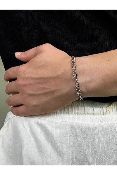 Arvens Silver Men's Chain Bracelet Women's Stainless Steel Color Non-Throw Unisex Anti-Tarnish Steel Bracelet