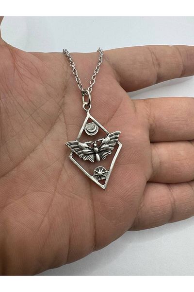 Herşey Nota Butterfly, Moon and Sun Figured Talisman Unisex Necklace | Meaningful Design with 60 cm Chain