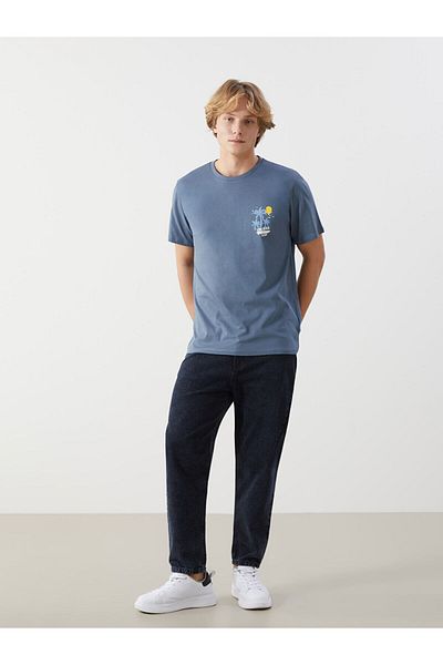 LC Waikiki Tricou pentru bărbați din bumbac pieptănat cu mânecă scurtă cu decolteu