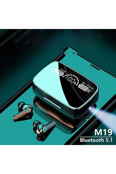 SIKS Căști wireless ®, cutie de încărcare cu lanternă, conexiune Bluetooth, afișaj digital