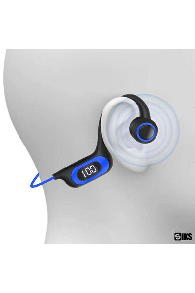 SIKS Căști sport wireless cu conducție osoasă, sunet surround 6D, autonomie baterie 30 de ore, albastre