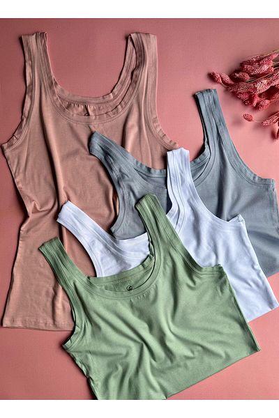 VicTroy Zera Liss, 4-Piece Modal, Extra Piping, White, Pink, Green and Blue Thick Strap Women's Undershirt 66E03