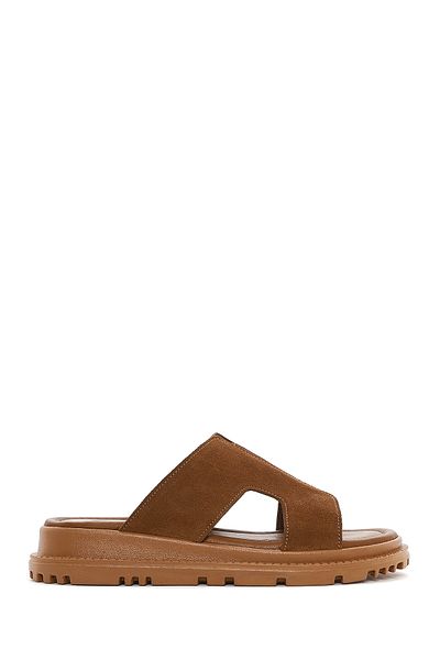 Derimod Women's Tan Thick Soled Suede Leather Slippers 25Sfd300510