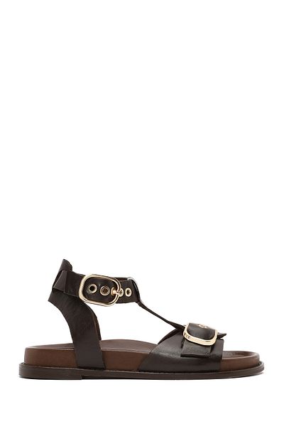 Derimod Women's Brown Ankle Strap Leather Sandals 25Sfd550918