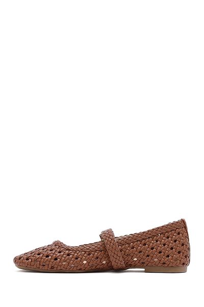 Derimod Women's Tan Buckle Braided Ballerinas 25Sfe452029