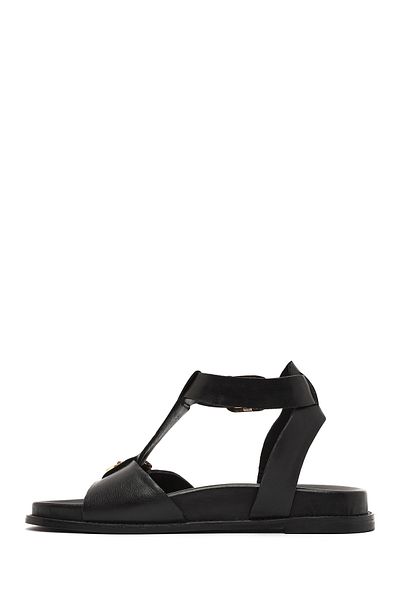 Derimod Women's Black Ankle Strap Leather Sandals 25Sfd550918