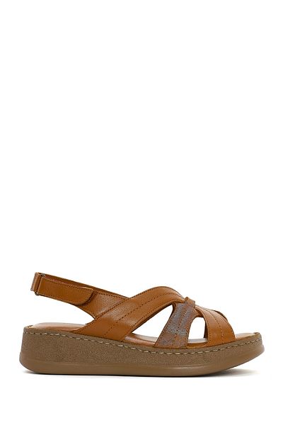 Derimod Women's Tan Thick Soled Leather Comfort Sandals 25Sfd321314