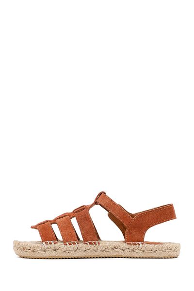 Derimod Women's Tan Buckle Suede Leather Espadrille Sandals 25Sfd206410