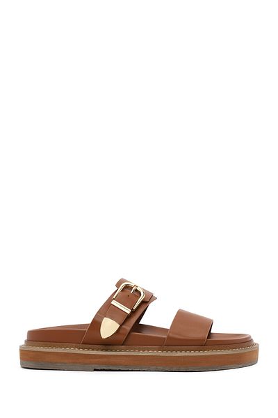 Derimod Women's Tan Buckle Slippers 25Sfe492418