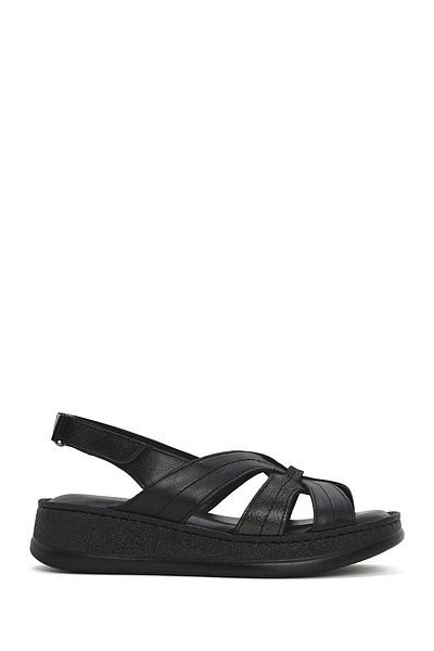 Derimod Women's Black Thick Soled Leather Comfort Sandals 25Sfd321314