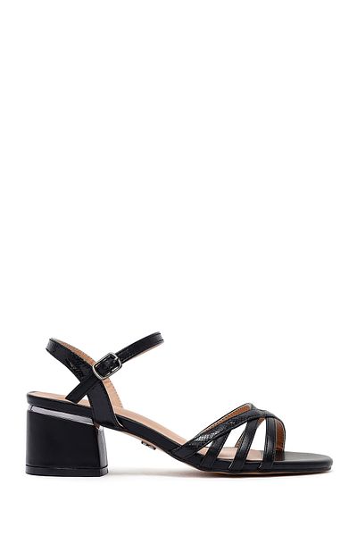 Derimod Women's Black Ankle Buckle Thick Heeled Sandals 25Sfe466318