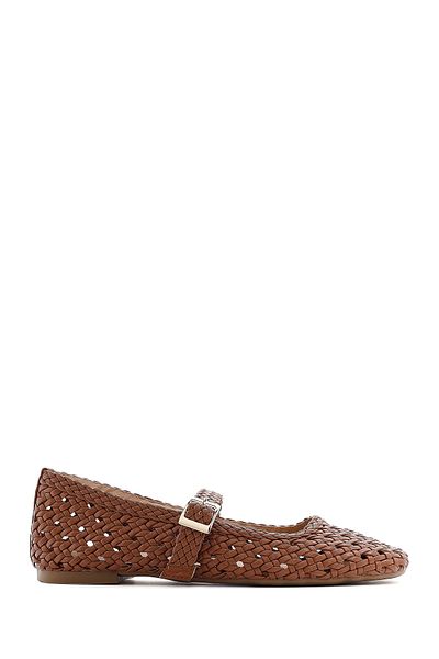 Derimod Women's Tan Buckle Braided Ballerinas 25Sfe452029
