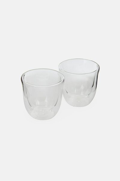 Catherine Malandrino 2 Pcs Double Walled High Borosilicate Glass Cup Set 80 ml, Transparent