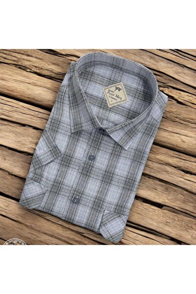 EREN STYLE Cămașă gri pentru tată, cu mânecă scurtă, cu două buzunare, din in...