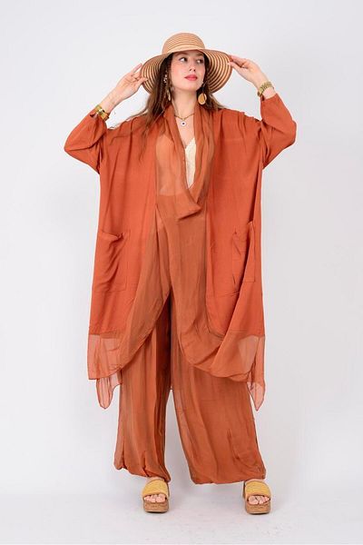 EREN STYLE Italian Silk Detailed Oversize Cap Blouse - Wes Trouser Set