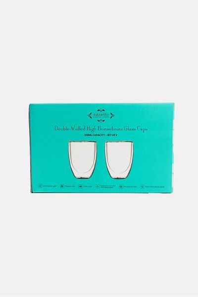 NANETTE LEPORE 2 Piece Double-Walled High Borosilicate Glass Cup Set 350 ml, Transparent