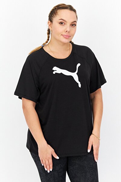 Puma تي شيرت رياضي نسائي بأكمام قصيرة وشعار العلامة التجارية، أسود