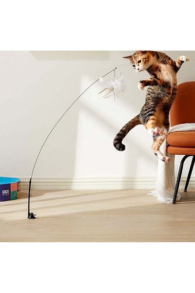 swilex Cat Play Rod with Suction Cup and Feather Bell