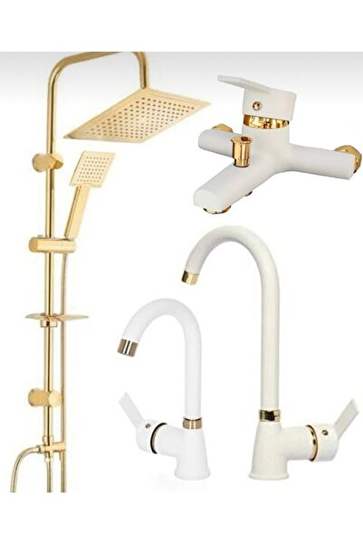 BDL ARMATÜR Gold Kare Robot Seti, Beyaz Gold Banyo, Lavabo, Mutfak Bataryası ...