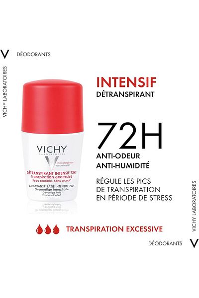 Vichy Antiperspirant Deodorant Intensive Control - 72-Hour Effectiveness, 50 ml