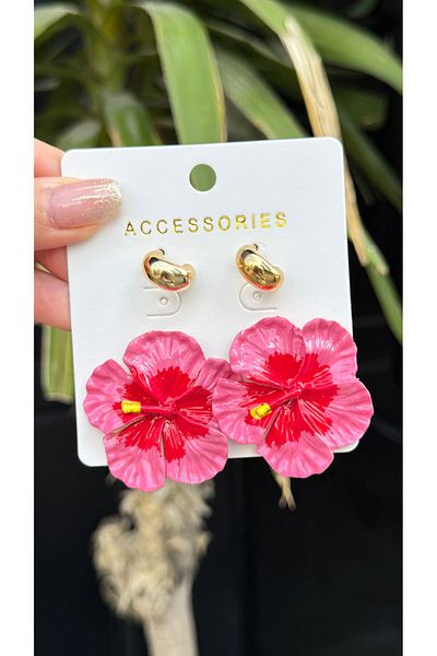luxyansımalar Large Pink Flower Earrings 2 Pack