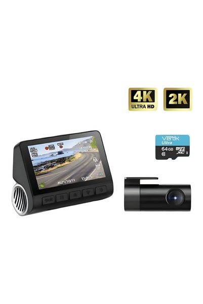 Vertik كاميرا أمامية وخلفية للسيارة من Vertik بدقة 4K Ultra HD مع ذاكرة 64 جيجابايت - VK-7196