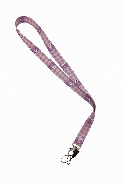 facnspt Breloc cu curea pentru gât în ​​carouri liliac cu model Kuromi