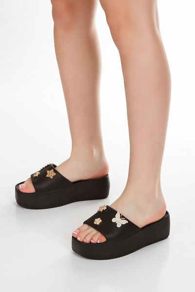 OZYO Simi Black Stone High Sole Platform Eva Beach Summer - Daily Slippers