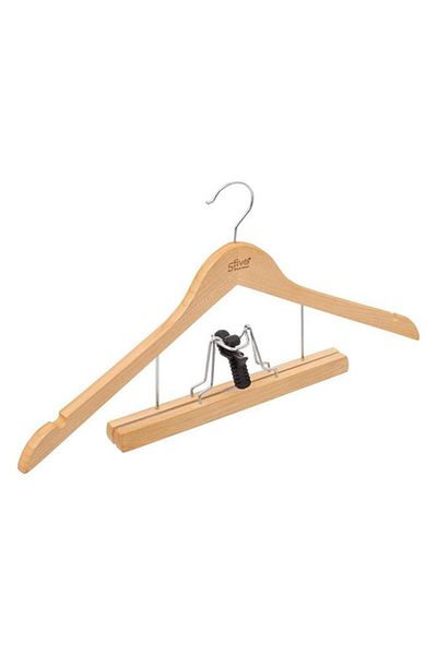Generic Five Simply Smart Durable High Quality Wooden Suit Hanger Beige and Silver 193475