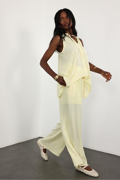 5in1Canpolat Yellow Draped Bohemian Suit 51182
