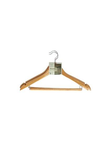 Generic Yikai 3-Piece Wooden Shirt Hanger with Trouser Bar Brown and Silver WHM30076