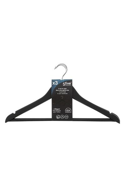 Generic Five Simply Smart 3-Piece Durable Wooden and Rubber Cloth Hanger Set Black 151511B
