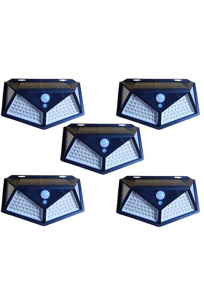 FİAPFO Set of 5 solar-powered lamps, with dusk, motion and light sensors, 3 lighting levels, 114 x LED, APF