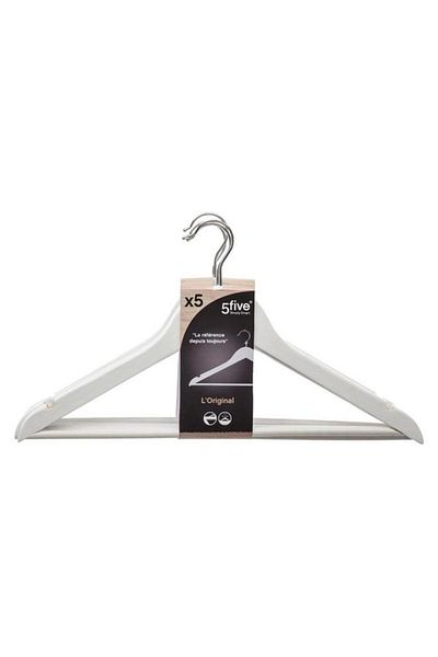 Generic Five Simply Smart 5-Piece Durable High Quality Wooden Cloth Hanger Set White 151509B