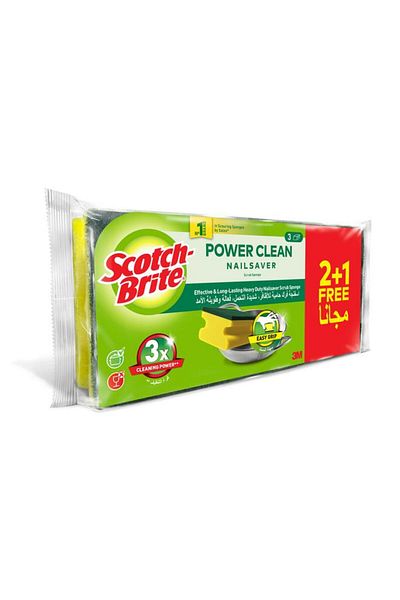 Generic Scotch Brite 3-Piece Heavy Duty Classic Nail Saver Scrub Sponge Yellow and Green