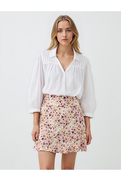 Jimmy Key Fusta mini țesută cu model floral roz cu talie normală