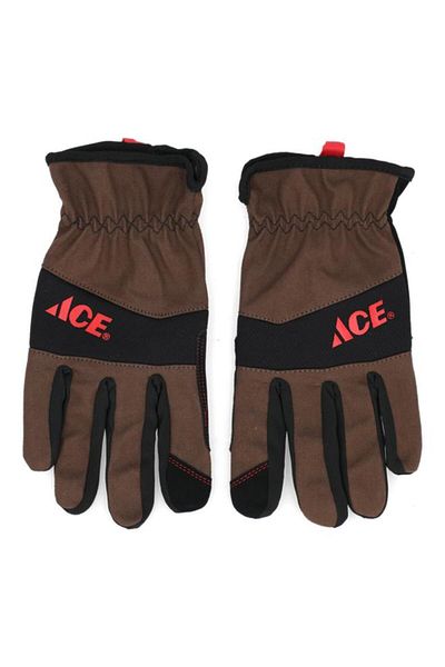 Generic قفازات ACE المصنوعة من الجلد الصناعي المبطنة ذات القبضة القوية للبستنة، باللونين البني والأسود، مقاس كبير