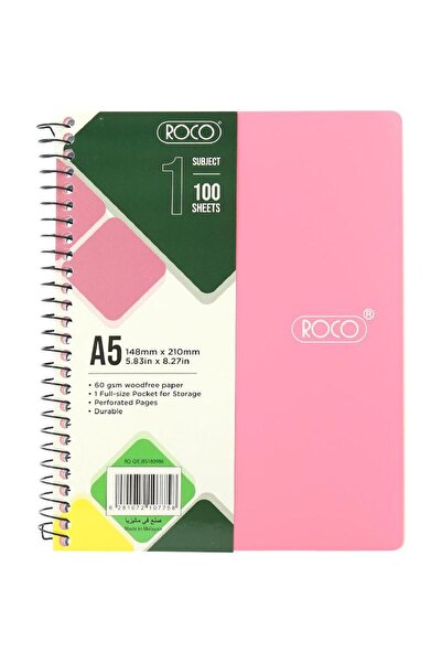 Roco Neon Notebook A5 100 Sheets Lined Pink