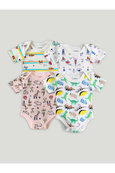 luay طقم ملابس نوم للجنسين من القطن العضوي بتصميم ديناصور وفيل ومنارة: مرح وم...