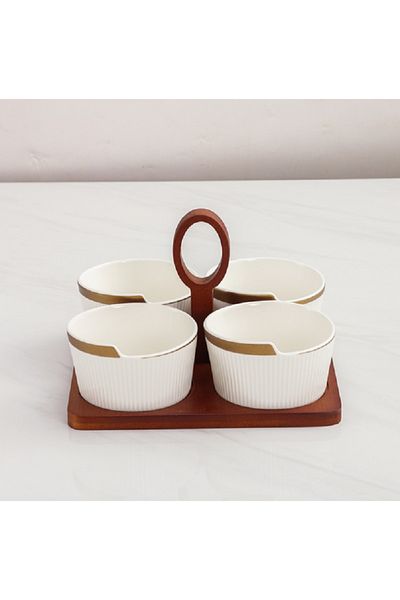 Bien Servi Piece High Quality Snack Bowl with Bamboo Tray White and