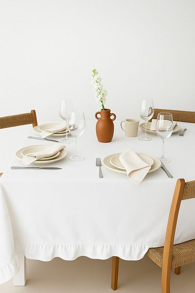 Mirilliahome Ruffled Raw Linen Tablecloth – White Tablecloth